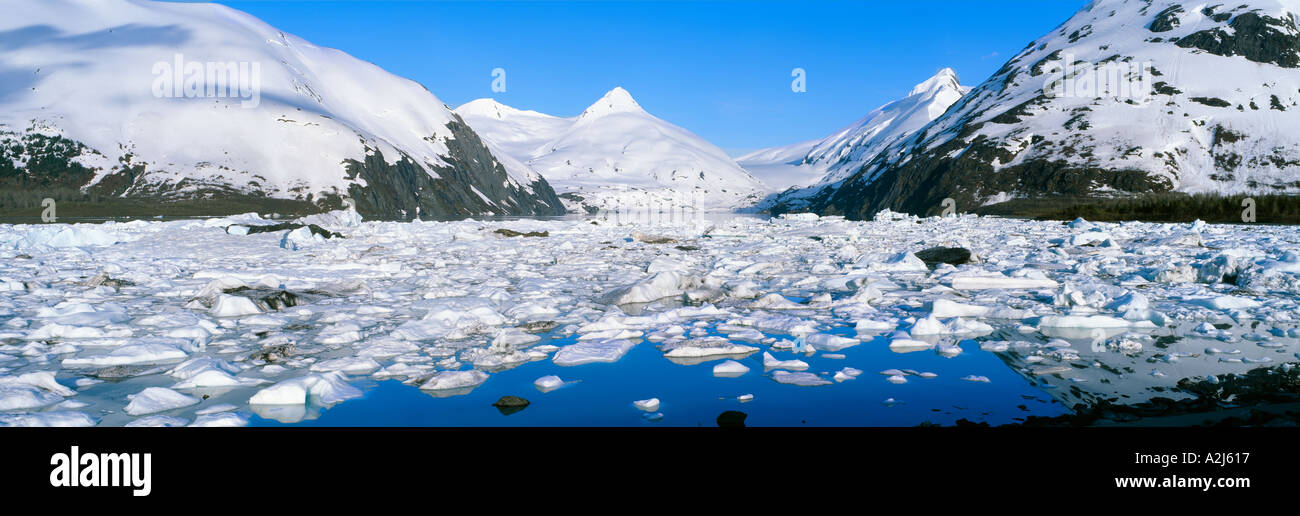 Los icebergs en el lago y glaciar Portage Portage Alaska Foto de stock