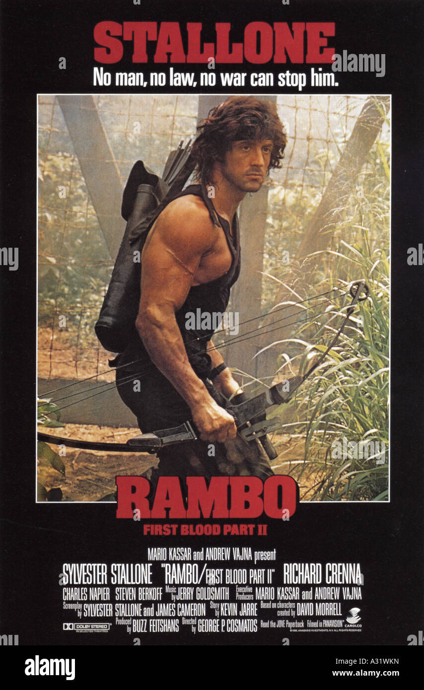 RAMBO PRIMERA SANGRE PARTE II póster para 1985 Anábasis película con Sylvester Stallone Foto de stock