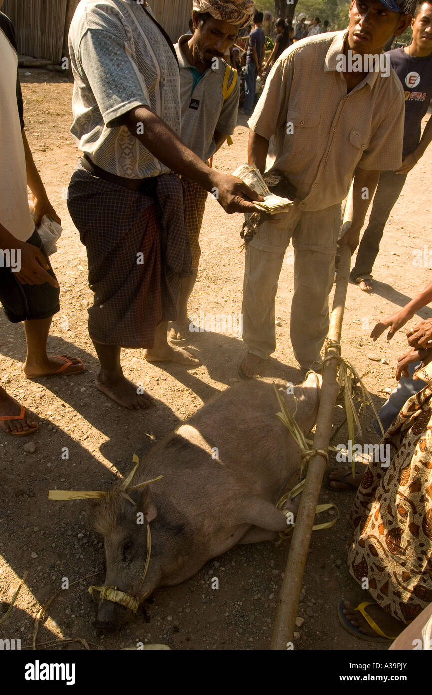 Venta de ganado en el mercado local de Maliana, Timor Oriental Foto de stock