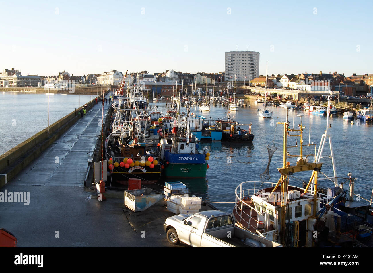 Bridlington, Puerto, norte, este, norte, Inglaterra, pequeña, pesca, Foto de stock