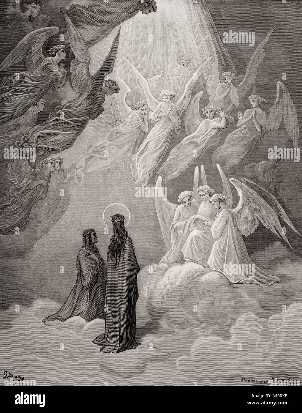 Ilustración del Paraíso de Dante Alighieri, Canto XX, líneas 10 a 12, por Gustave Doré, 1832 - 1883. Artista e Ilustrador francés. Foto de stock