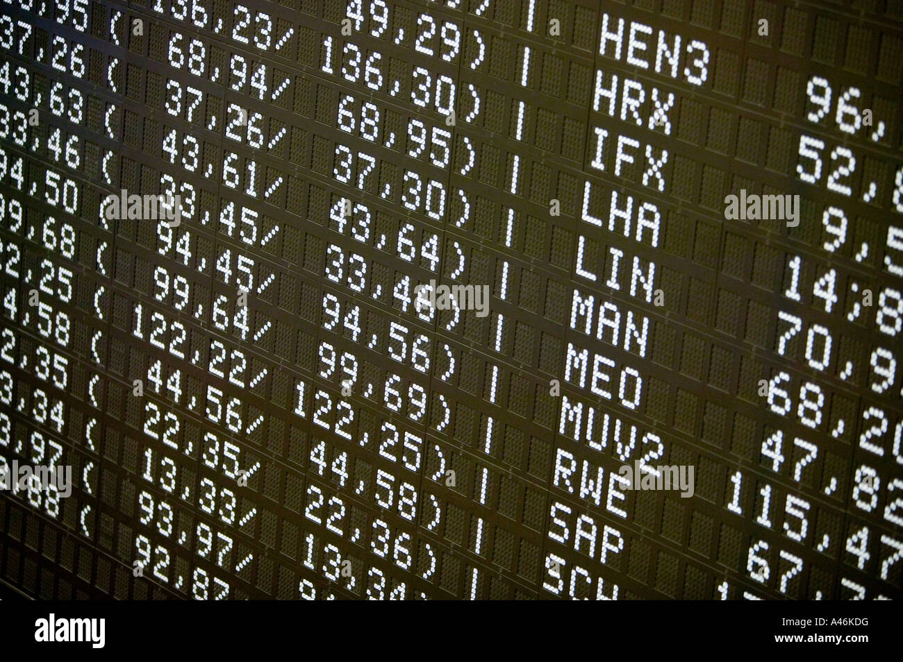 Números de un panel de visualización en la Bolsa alemana en Frankfurt del Meno Foto de stock