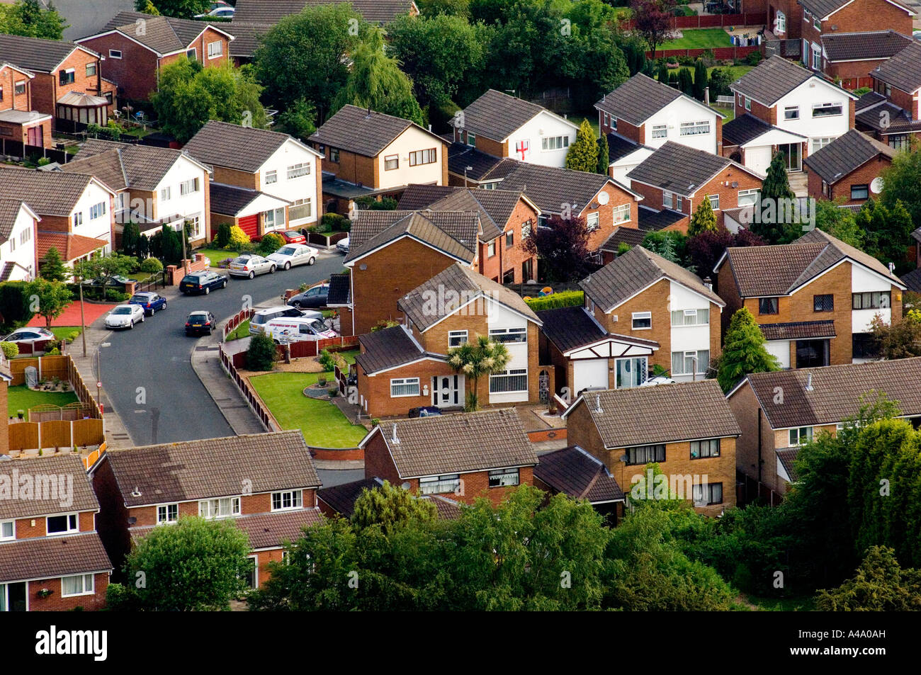 Vista aérea de casas en Manchester Rochdale UK 2006 Fotografía de stock