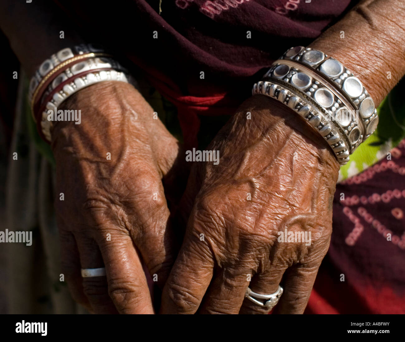 Prefacio Celebridad Chapoteo Rajastán, de 90 años, la mujer su curtida mano y pulseras de sari con que  cubre la cabeza Fotografía de stock - Alamy
