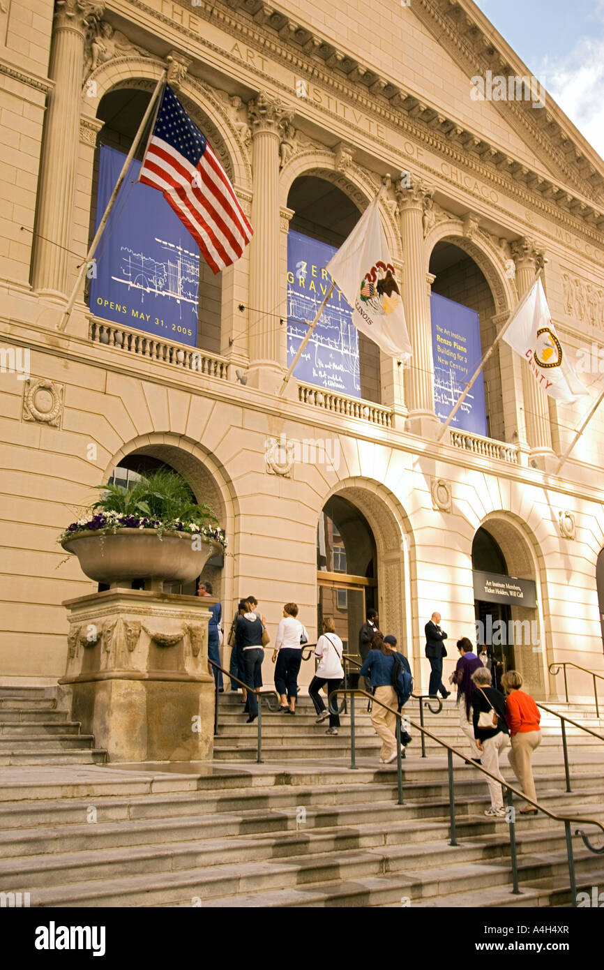 Entrada frontal al Instituto de Arte de Chicago, Illinois, Foto de stock