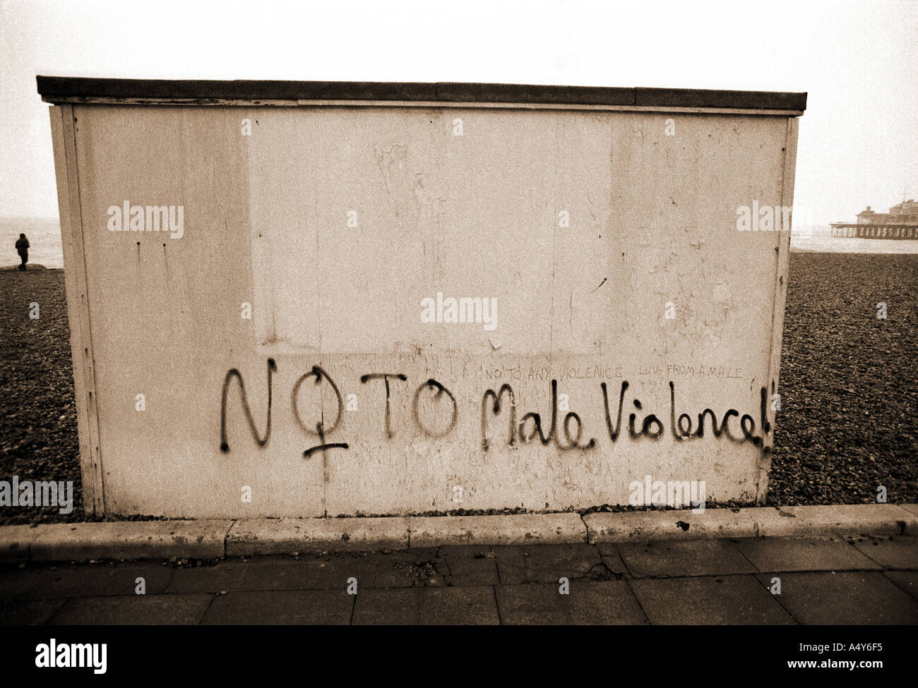 Pintadas contra la violencia masculina en wc block Brighton West Sussex England Foto de stock