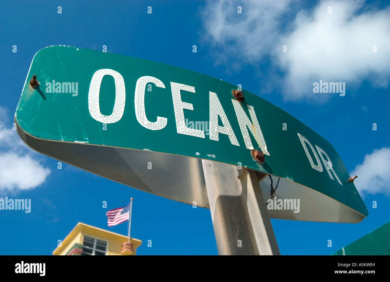 Signo de la calle Ocean Drive, South Beach, Miami, Florida, USA. Foto de stock