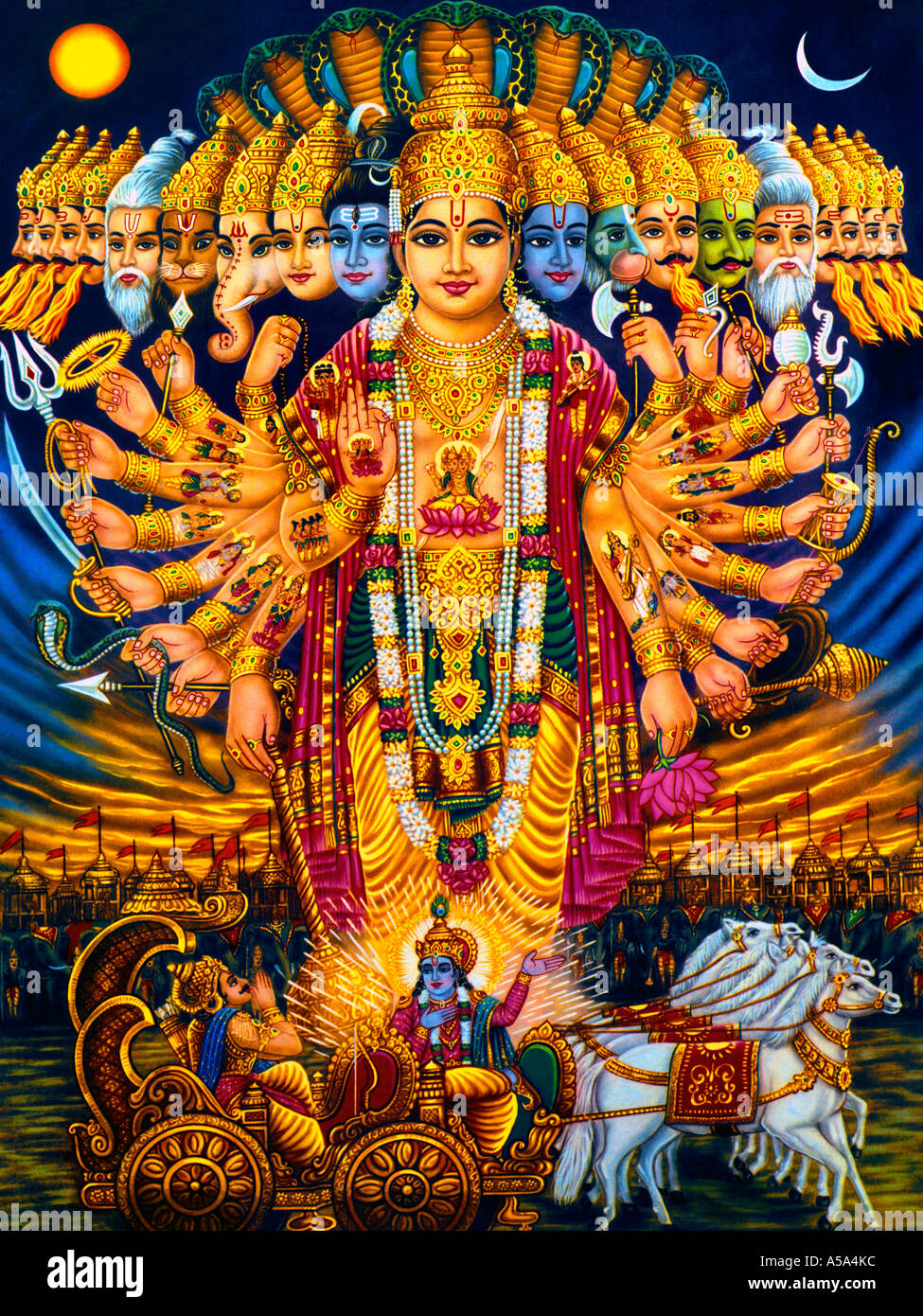 Nathaniel Ward tinción eslogan Los dioses hindúes Krishna Arjuna y Chariot Vishnu y otros dioses indios  Vishvarupa Fotografía de stock - Alamy