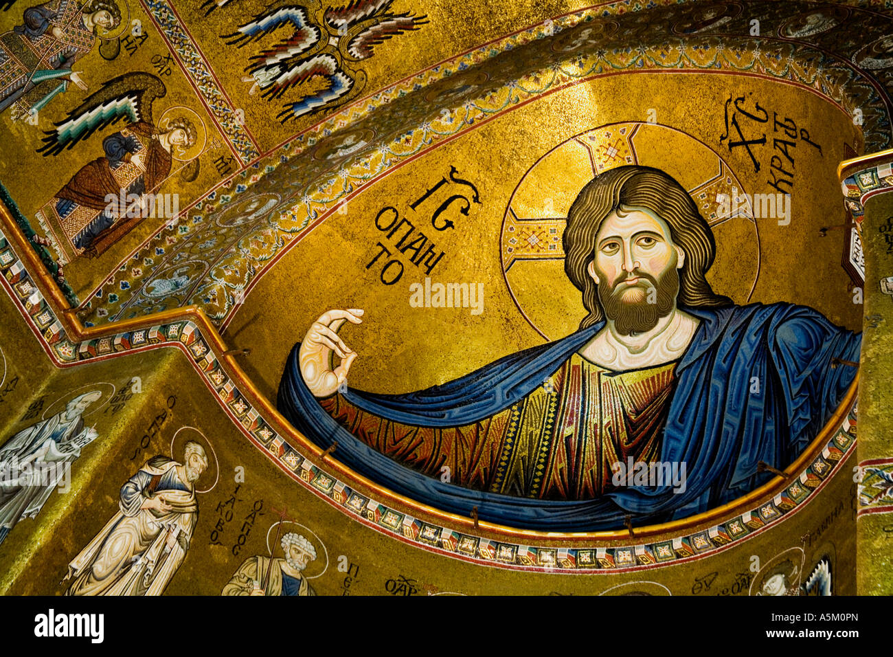 Jesucristo mosaico en la catedral de Monreale, cerca de Palermo, Sicilia Italia Europa Foto de stock