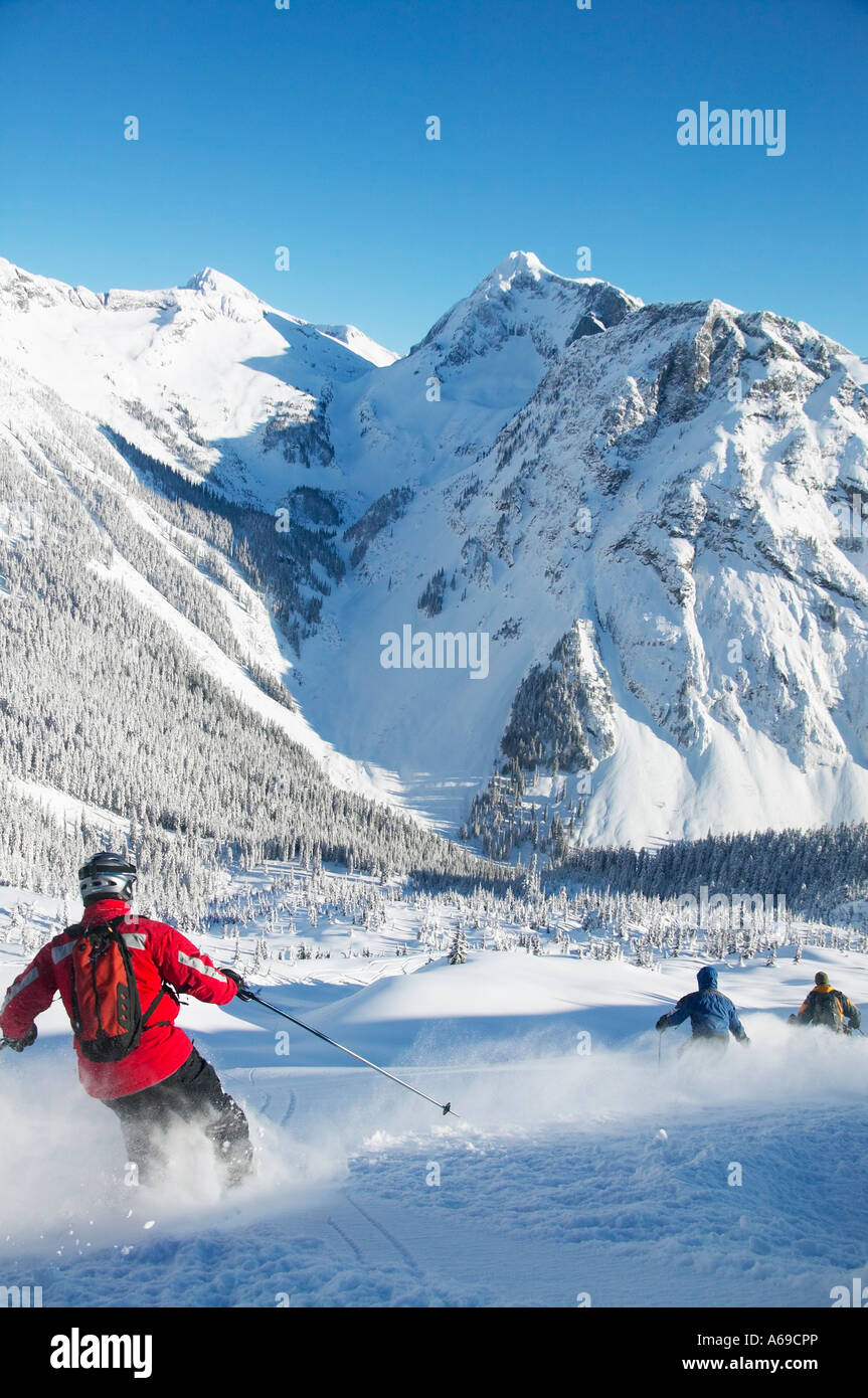 Volver país esquí con helicóptero en British Columbia, Canadá Foto de stock