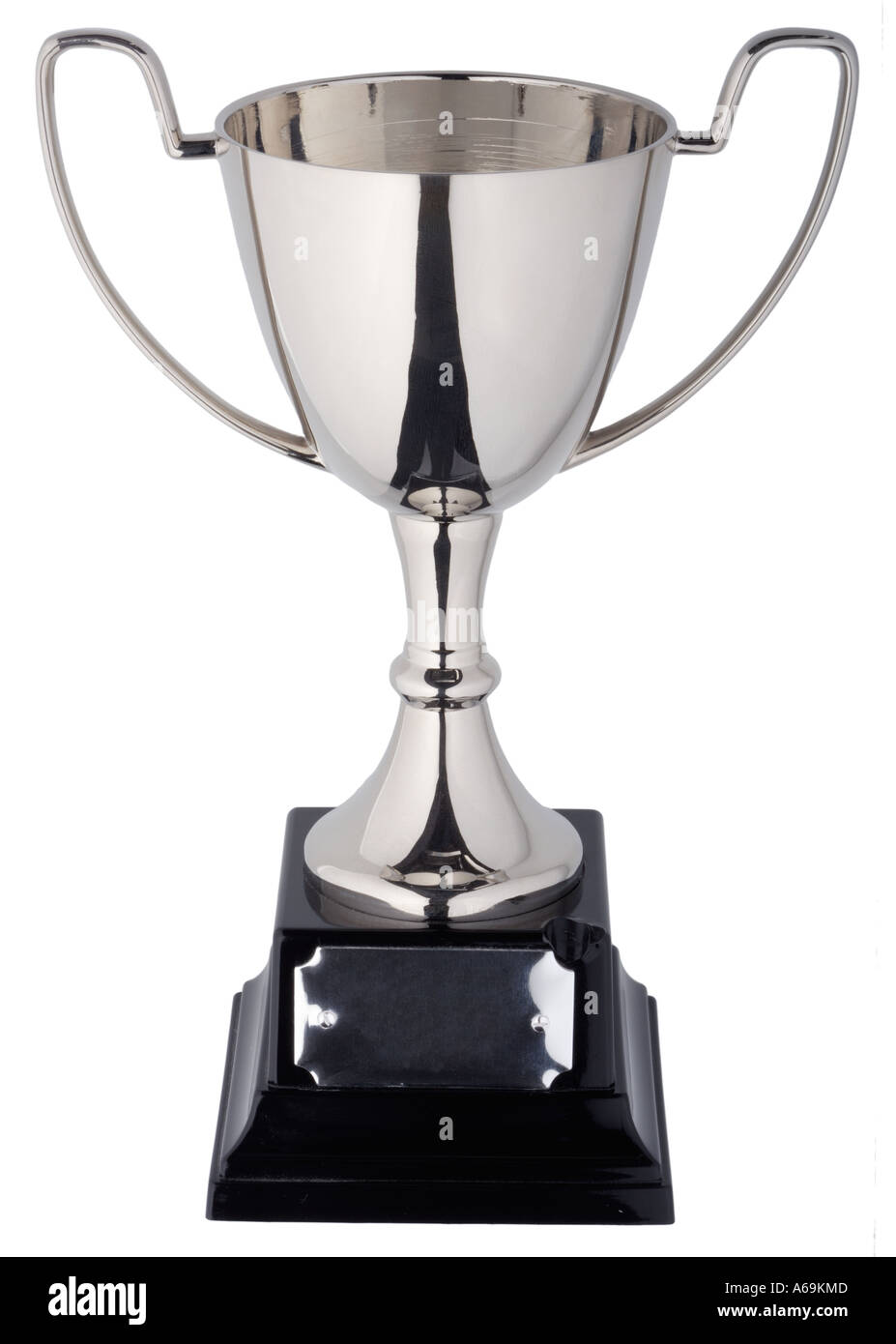 Premio Trofeo copa de plata con asas en un zócalo negro Foto de stock
