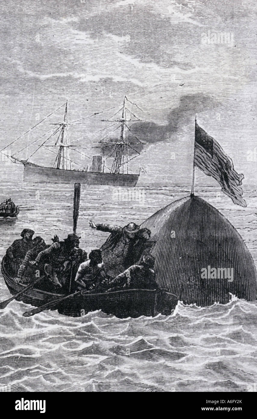 El splashdown Jules Verne en su novela "De la Tierra a la Luna se produce en un punto en el Pacífico alrededor de 2 a 5 millas de donde t Foto de stock