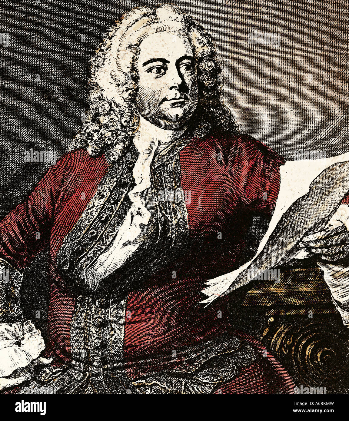 George Frideric Handel, 23.2. 1685 - 14.4.1759, compositor alemán, retrato, grabado después de pintar por Sir Thomas Hudson, 1749, Foto de stock