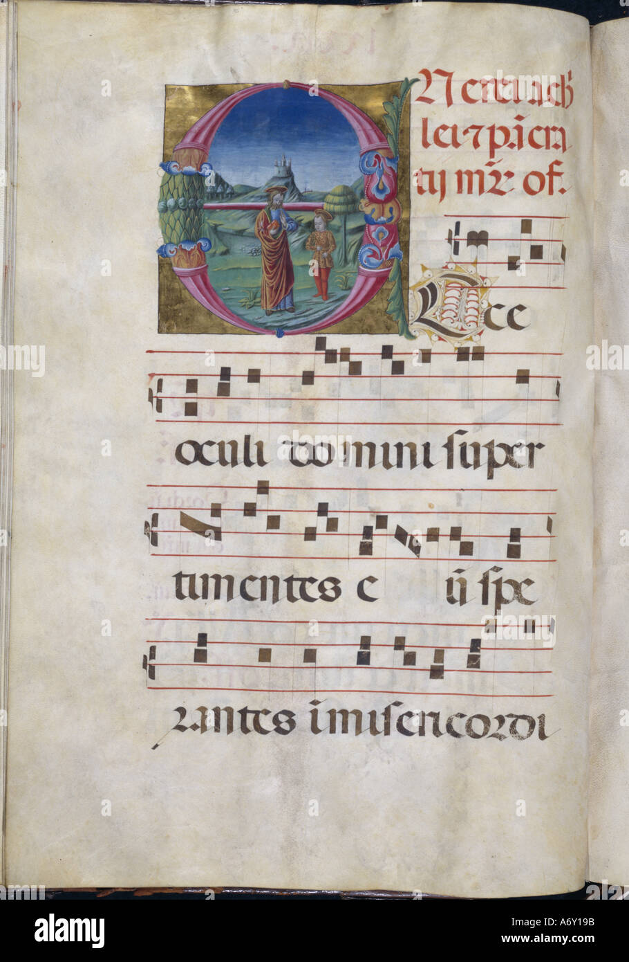 Iluminado letra O. Rotunda espécimen. Medieval. Foto de stock