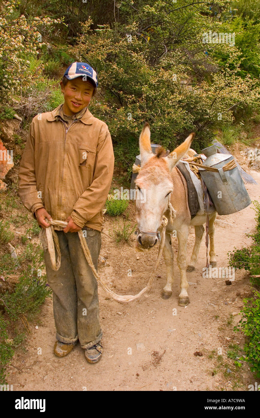 Las personas que viven en el complejo de monasterio Ganden Tibetano China Foto de stock