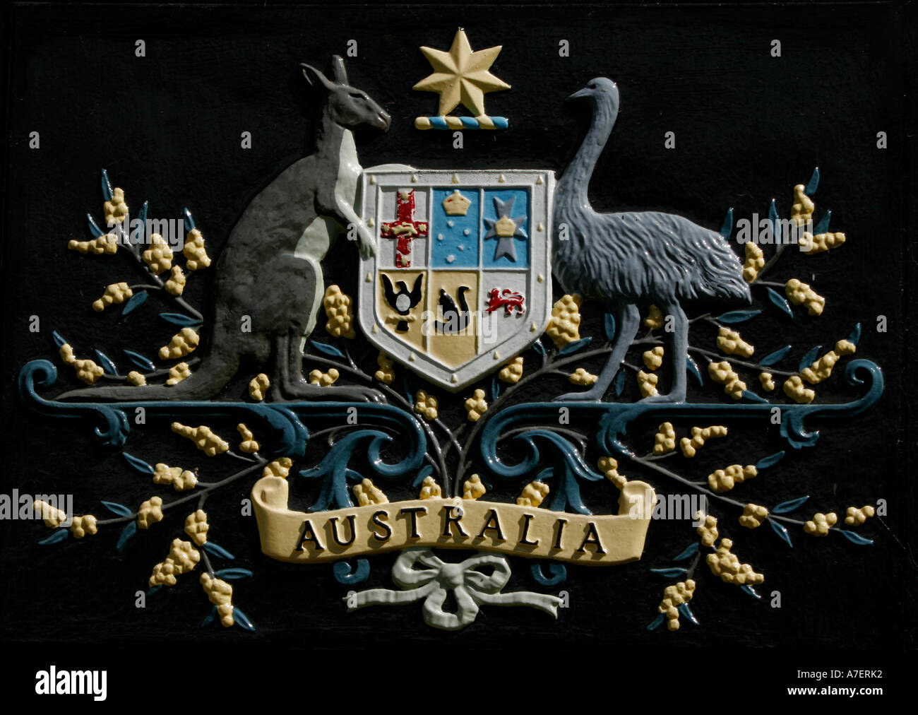 El escudo de armas australiano fuera de la Casa de Gobierno de