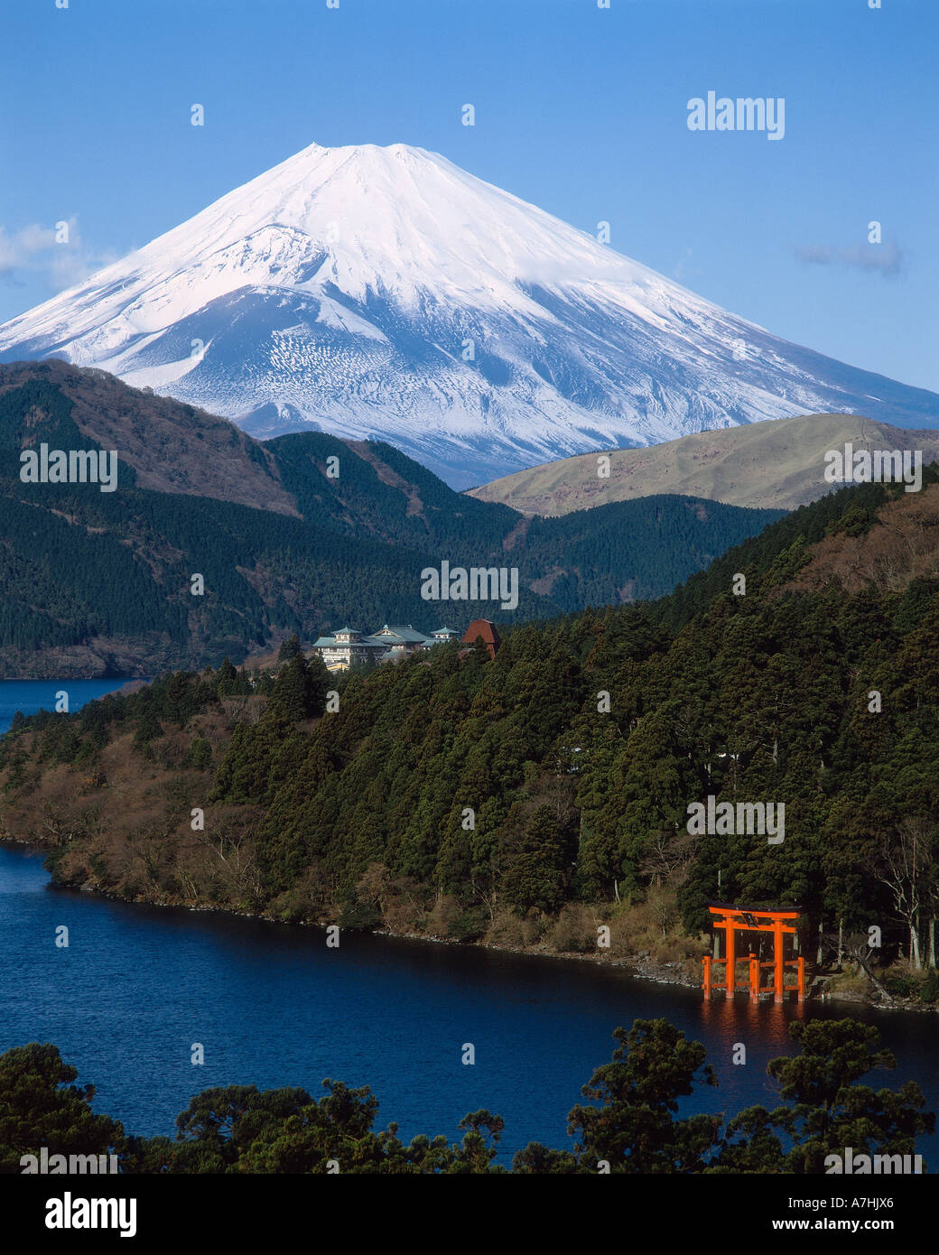 El Monte Fuji, Hakone, Lago Ashi Foto de stock