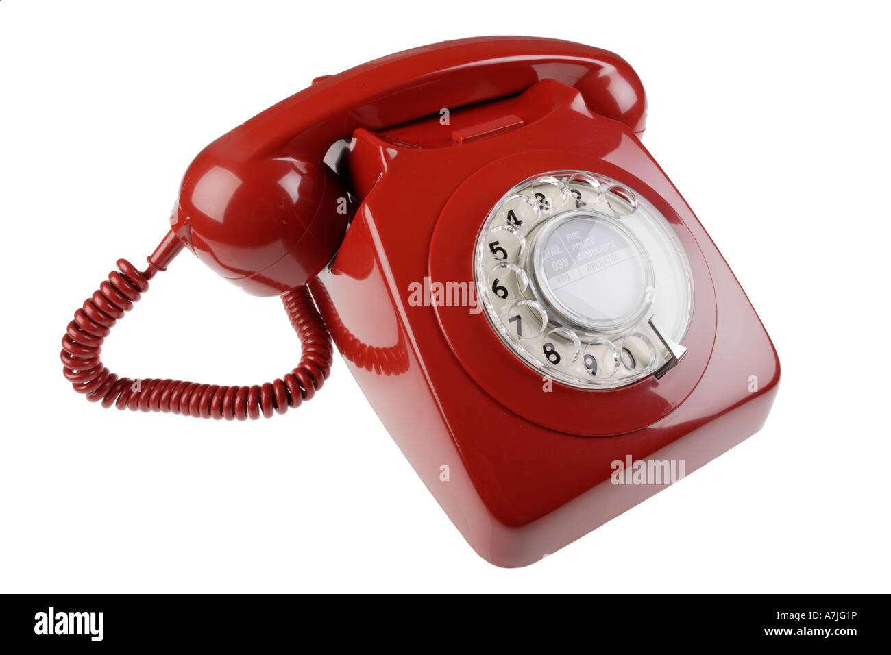 Rojo antiguo teléfono de marcación de disco Fotografía de stock - Alamy