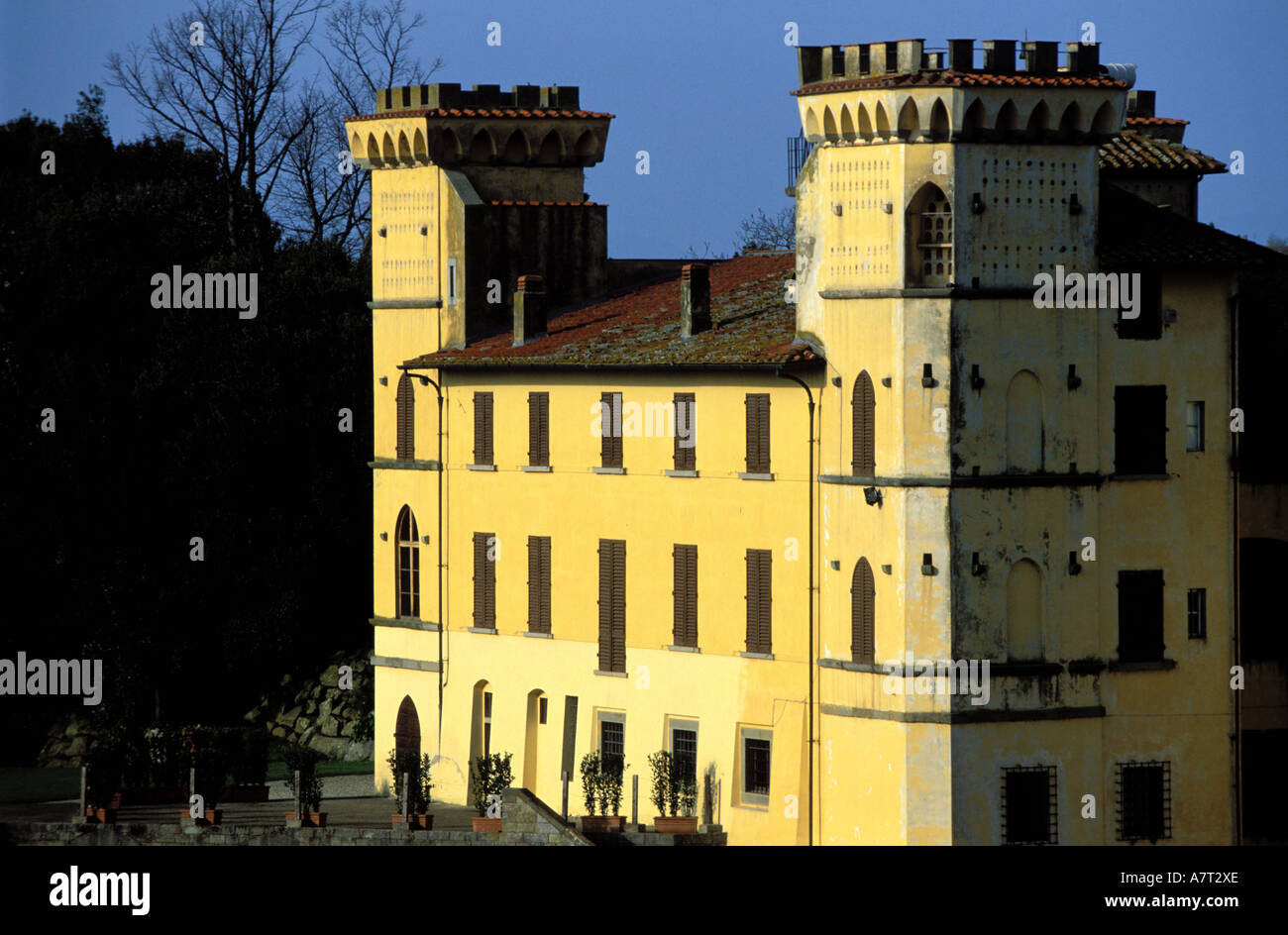 Italia, Toscana, Sant'Agata, agroturismo (granja) Villa I Bonsi en las laderas del Pratomagno Foto de stock