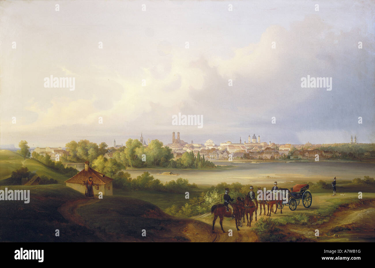 Bellas artes, Adam, Eugen (1817 - 1880), "Blick auf München', pintura, óleo sobre lienzo, 57,5x88,3 cm, colección privada, Munich, , Copyright del artista no ha de ser borrado Foto de stock