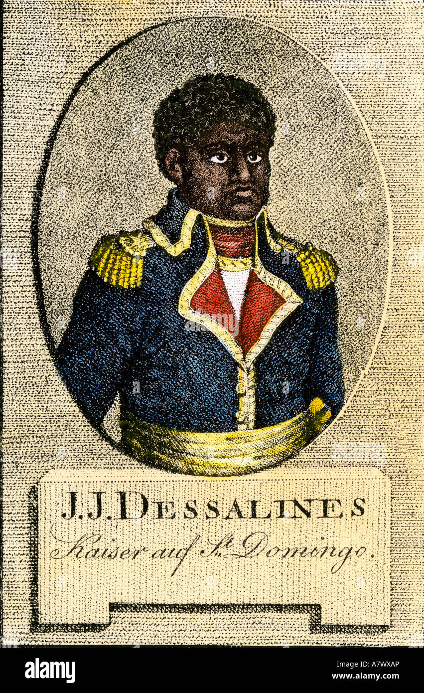 Insurrección Colonial líder cuando Jean-Jacques Dessalines emperador Jacques I de Haití. Xilografía coloreada a mano Foto de stock
