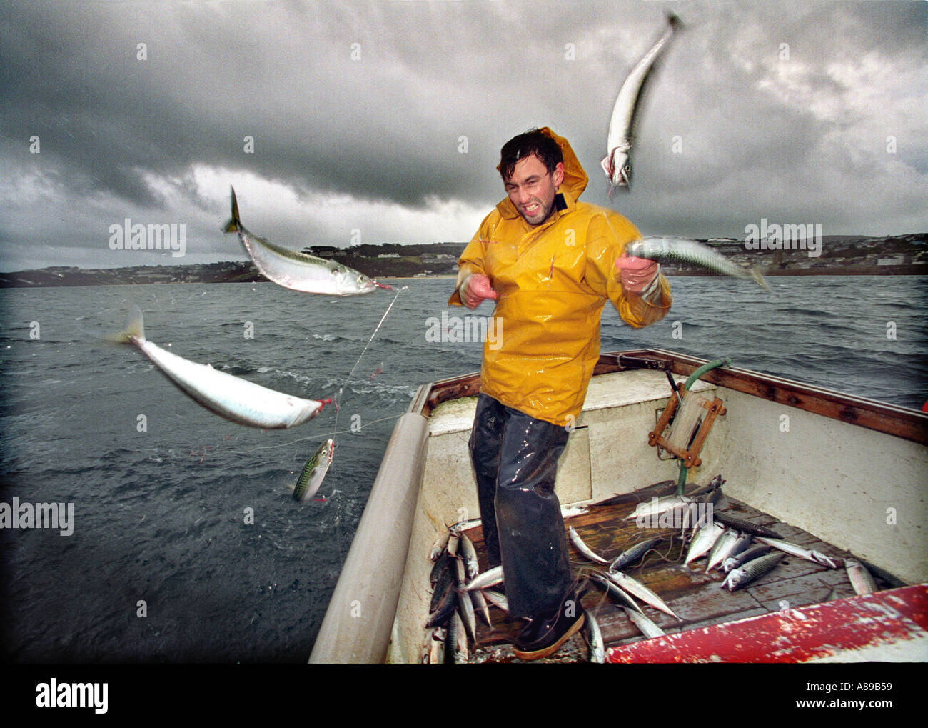 metal Brisa Vegetación Caballa pesca con línea de mano en Cornwall Fotografía de stock - Alamy