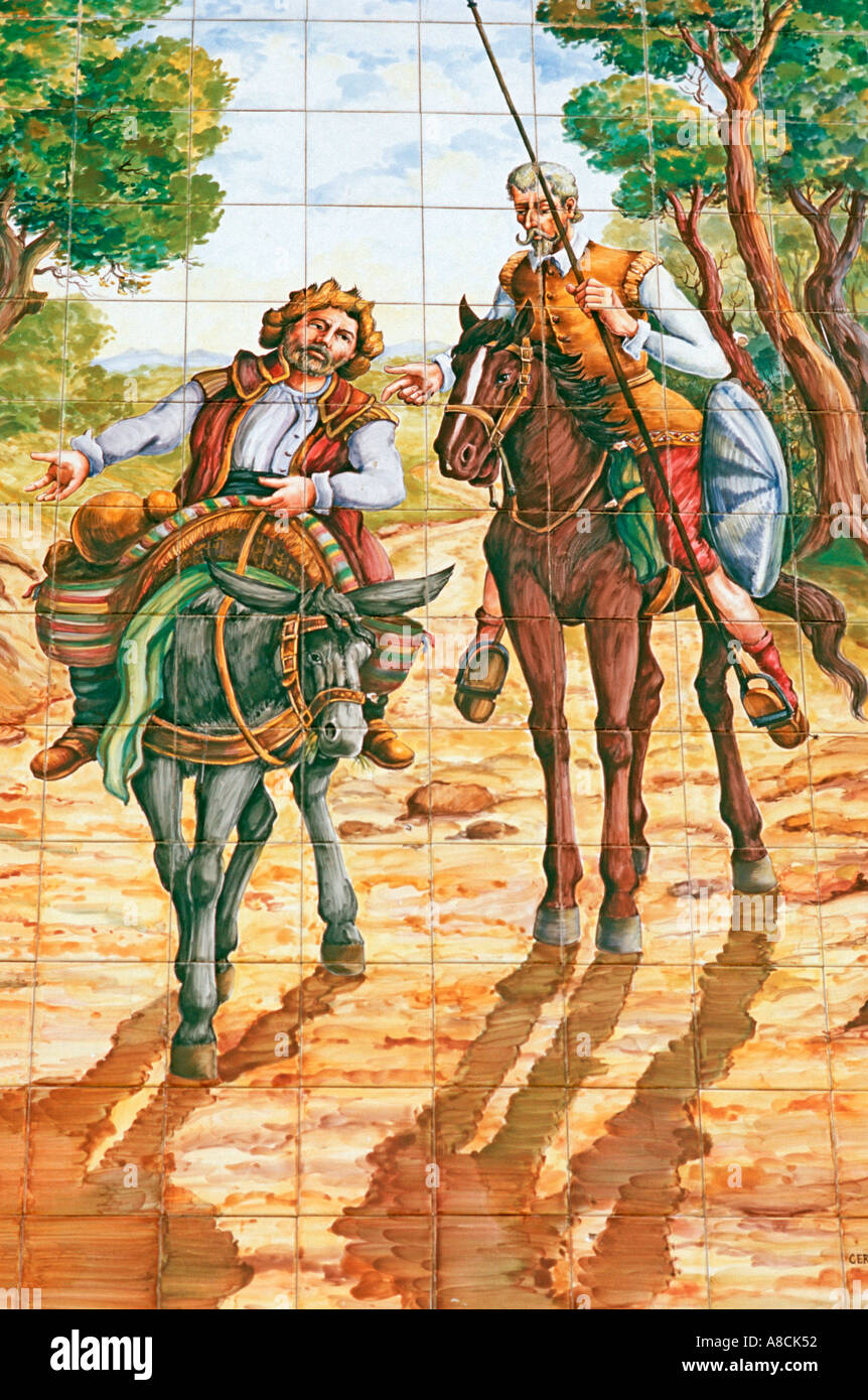 Pintura de mosaico con Don Quijote y Sancho Panza casa wall en el Toboso La  Mancha España Europa Fotografía de stock - Alamy