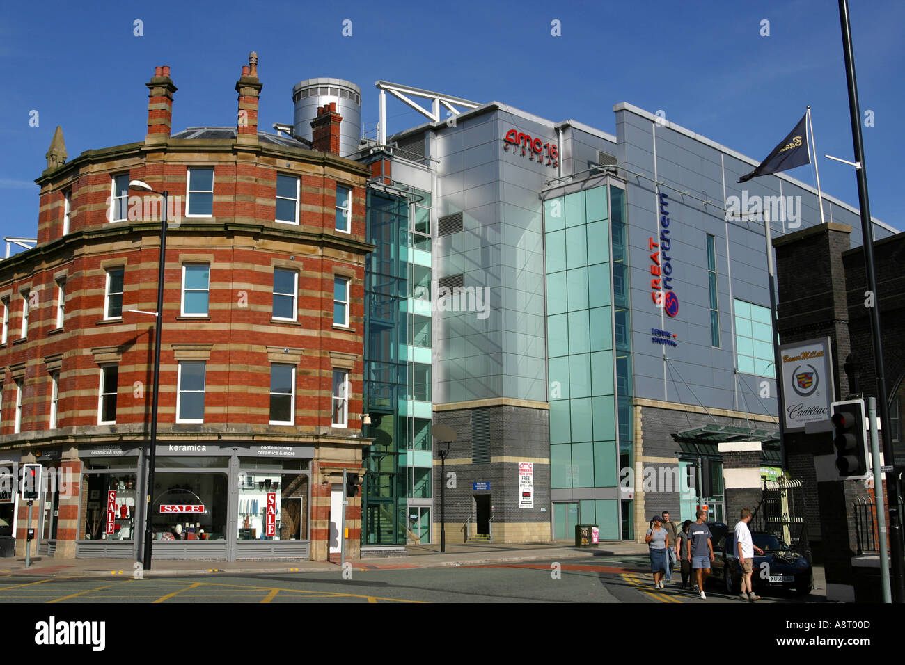 Esquina de Deansgate y Great Bridgewater Street Manchester, RU Foto de stock