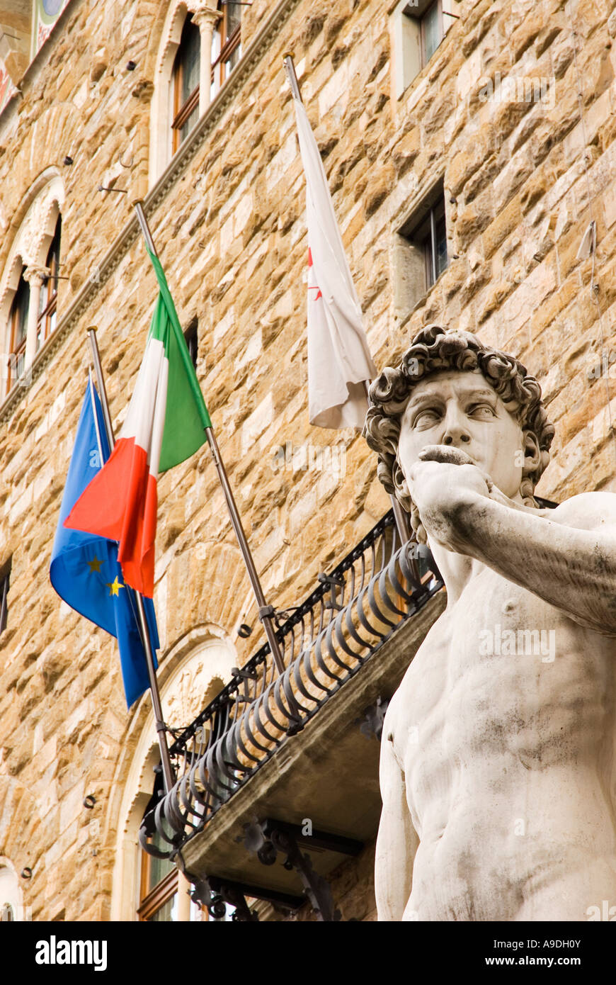 El David de Michelangelo, la Piazza della Signoria, Florencia, Italia. Foto de stock