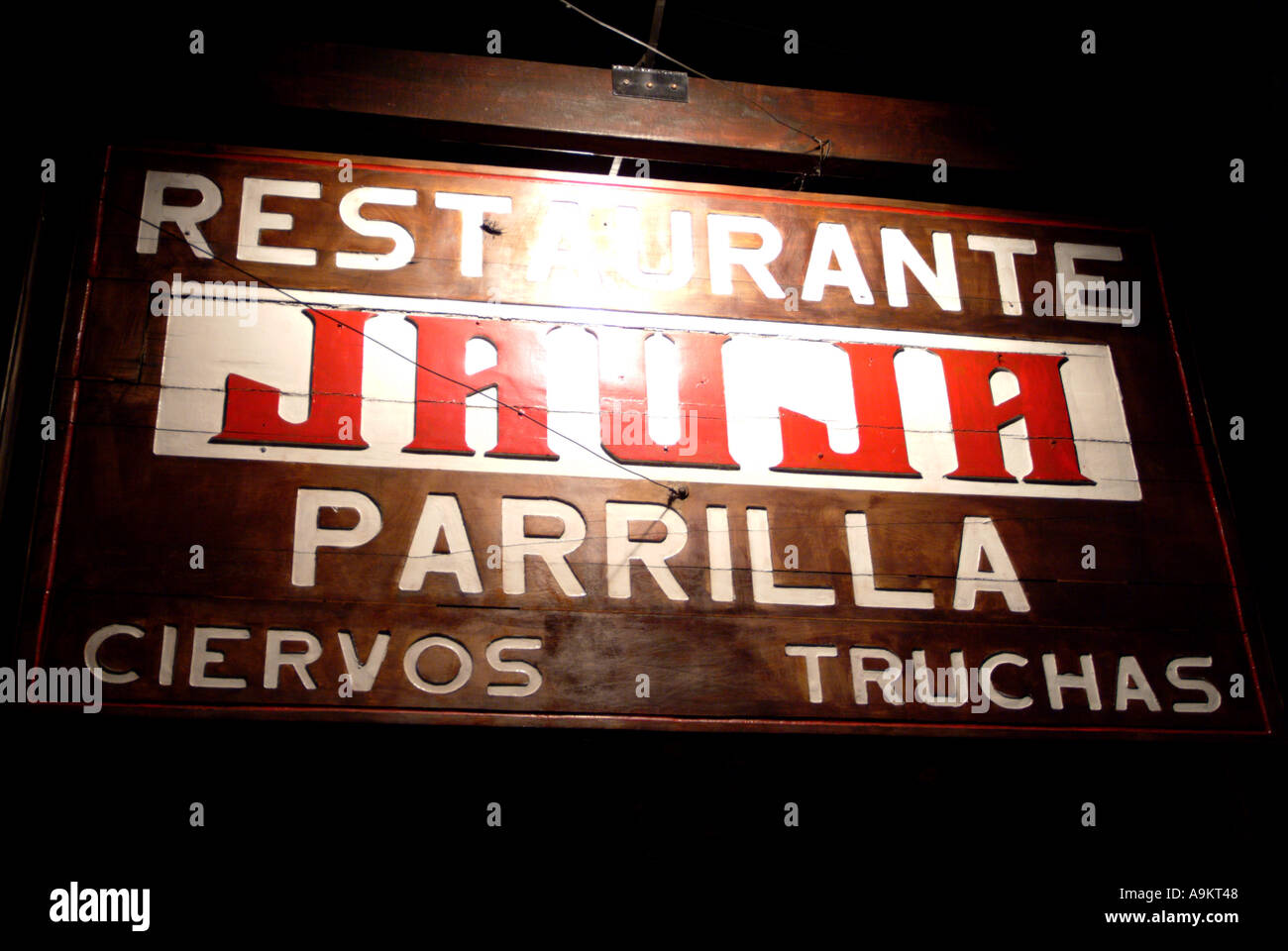 Argentina Bariloche Jauja restaurante firmar Foto de stock