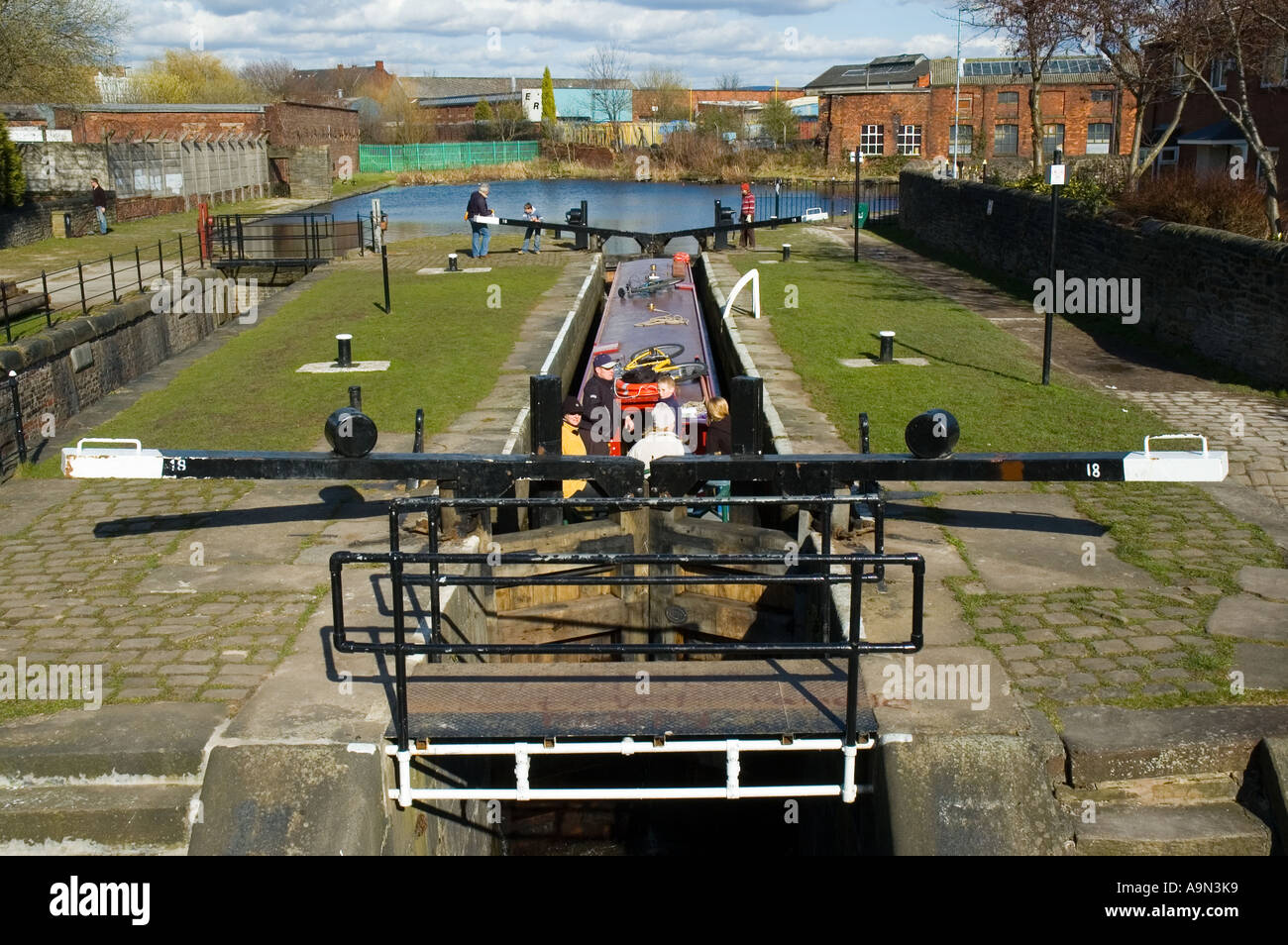 En Fairfield Narrowboat bloqueos en el Ashton Canal en Droylsden, Tameside, Manchester, Inglaterra, Reino Unido. Foto de stock
