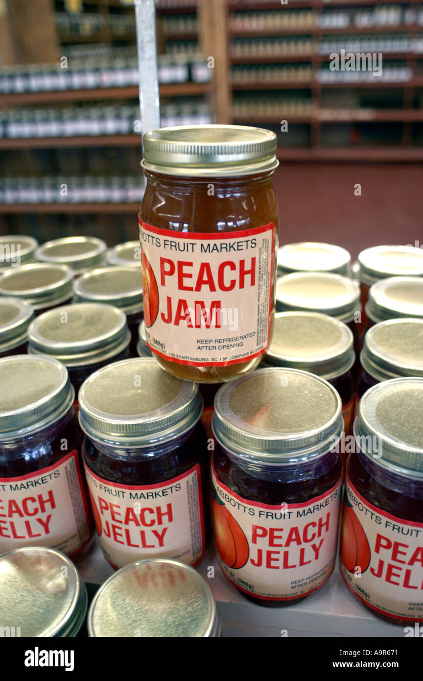 Jalea y mermelada casera que en Carolina del Sur Farm Peachs desde Local Abbott s Farm Foto de stock