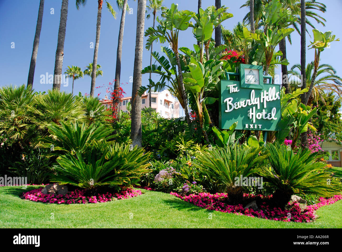 El Hotel Beverly Hills y jardines Foto de stock