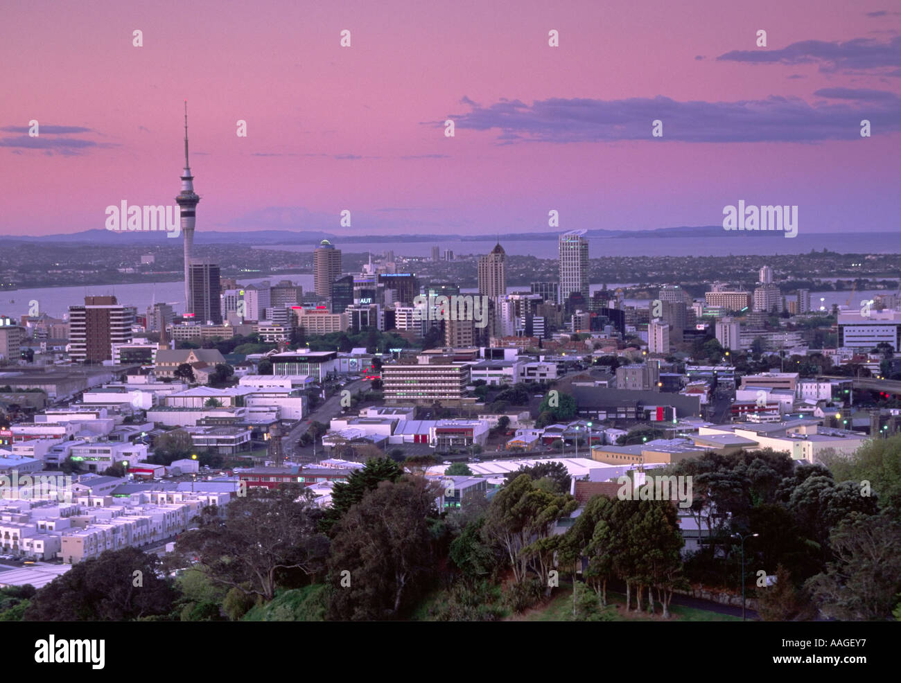 Vista del centro de Auckland fom Mt Eden Isla del Norte, Nueva Zelanda Foto de stock