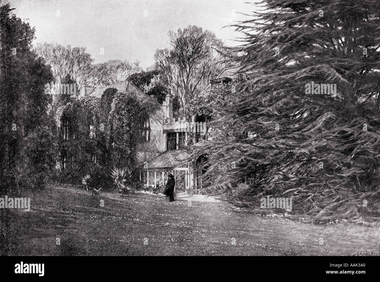 En la Bahía de Agua Dulce de Farringford, en la Isla de Wight, hogar de Alfred Lord Tennyson, 1809 -1892. Laureado poeta inglés. Foto de stock