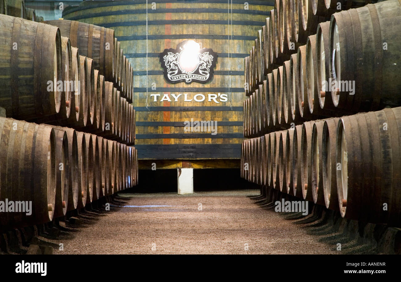 Barriles de Tawny Port en el vino Taylors Lodge Vila Nova de Gaia, cerca de Oporto Portugal Foto de stock