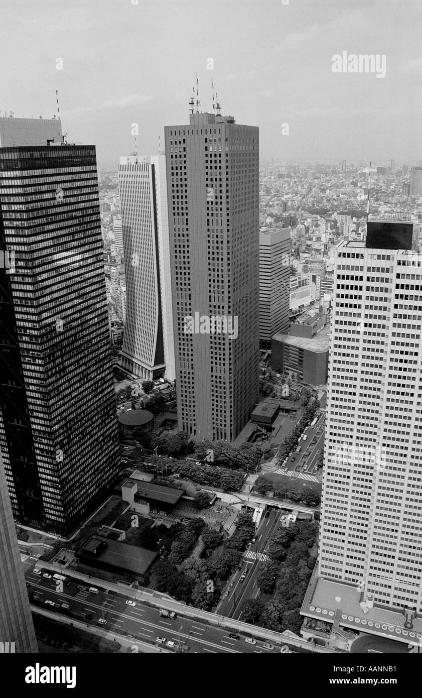 Vista en blanco y negro de Tokyo desde la Torre de Tokio Tokio, Japón Foto de stock