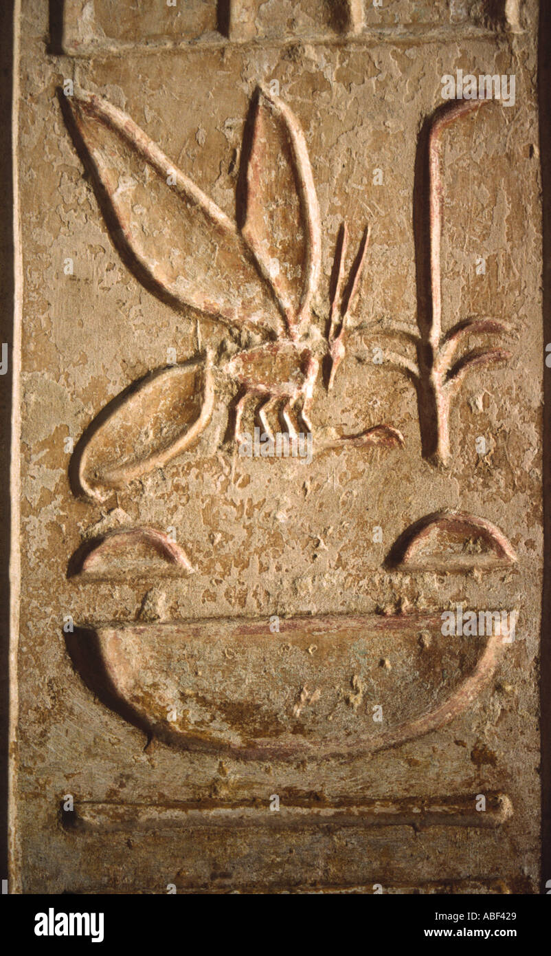 Jeroglíficos en el templo de Beit al-Wali. Actualmente el templo está situado en la nueva kalabsha. Foto de stock