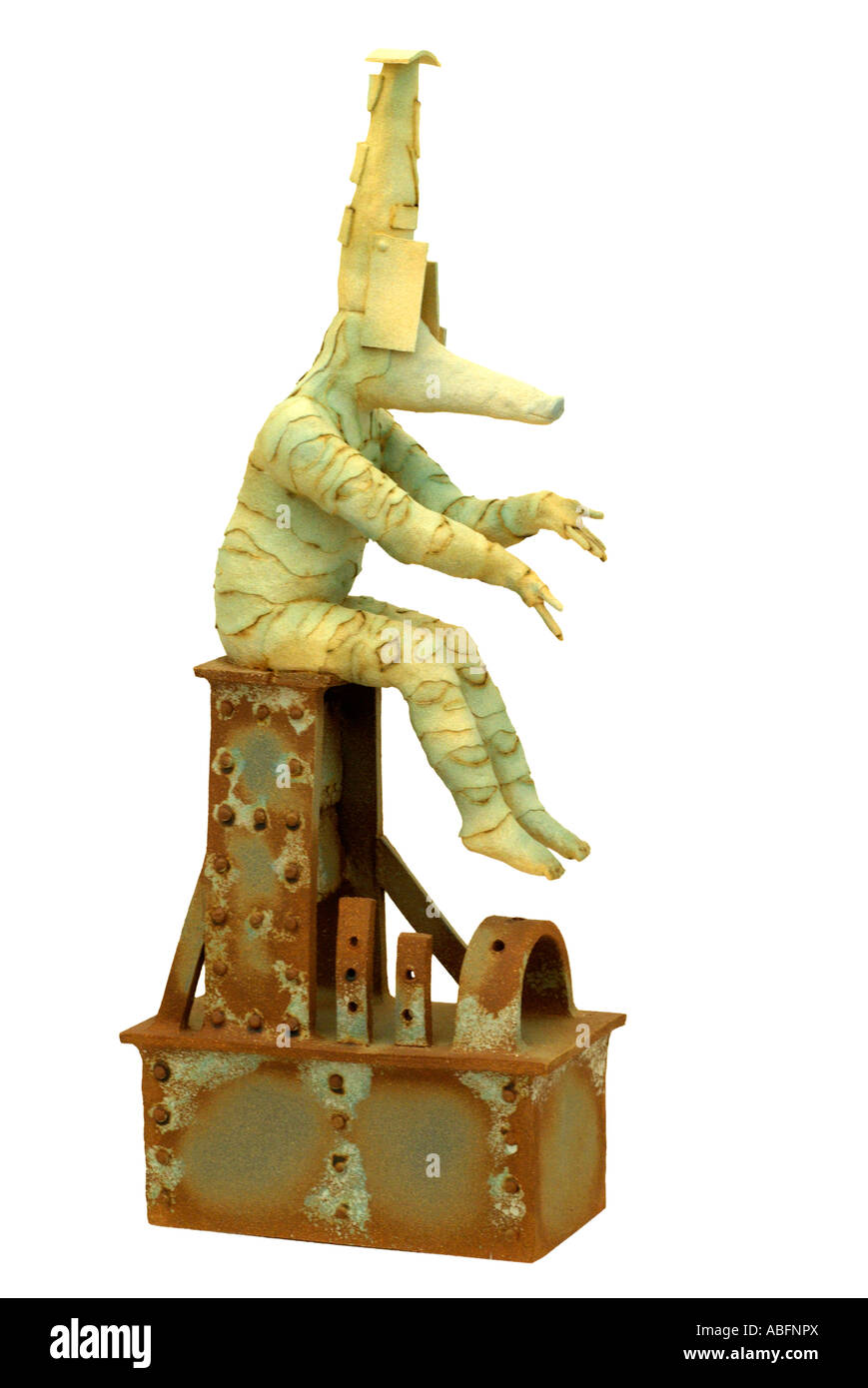 Fantasy figura figurilla otro mundo mundano estatua escultural híbrido humanoide gripe mecánica tecnología tecno ornamento orname Foto de stock