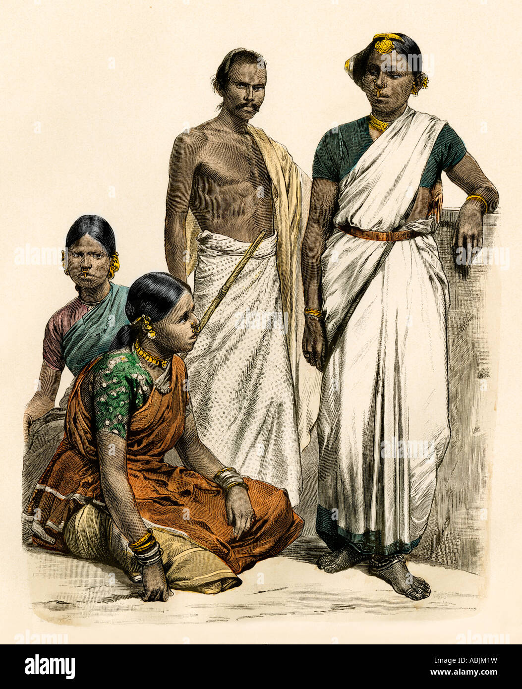 La gente de la India hindú en su indumentaria tradicional. Mano de color  imprimir Fotografía de stock - Alamy