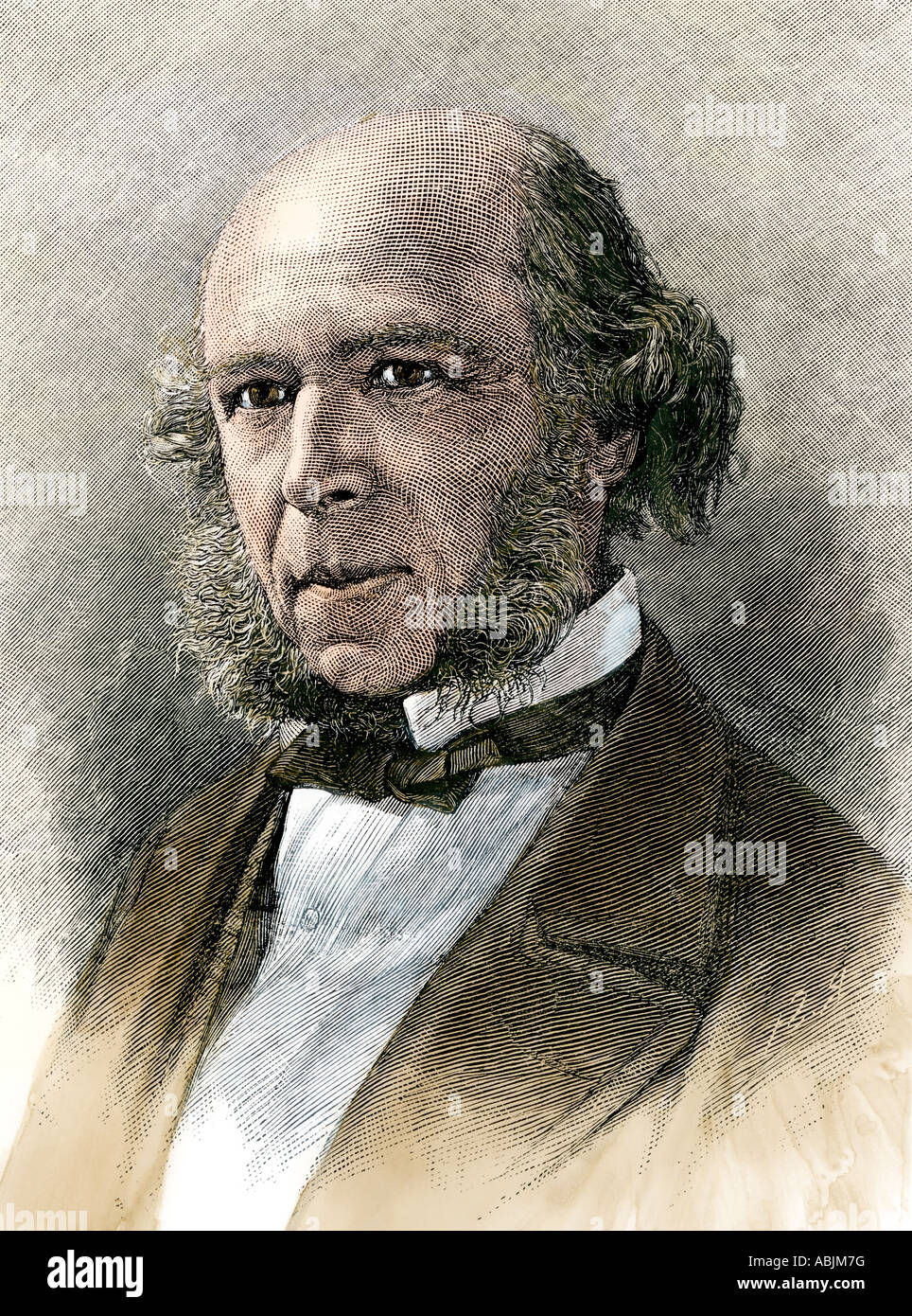 Herbert Spencer 1880. Xilografía coloreada a mano Foto de stock
