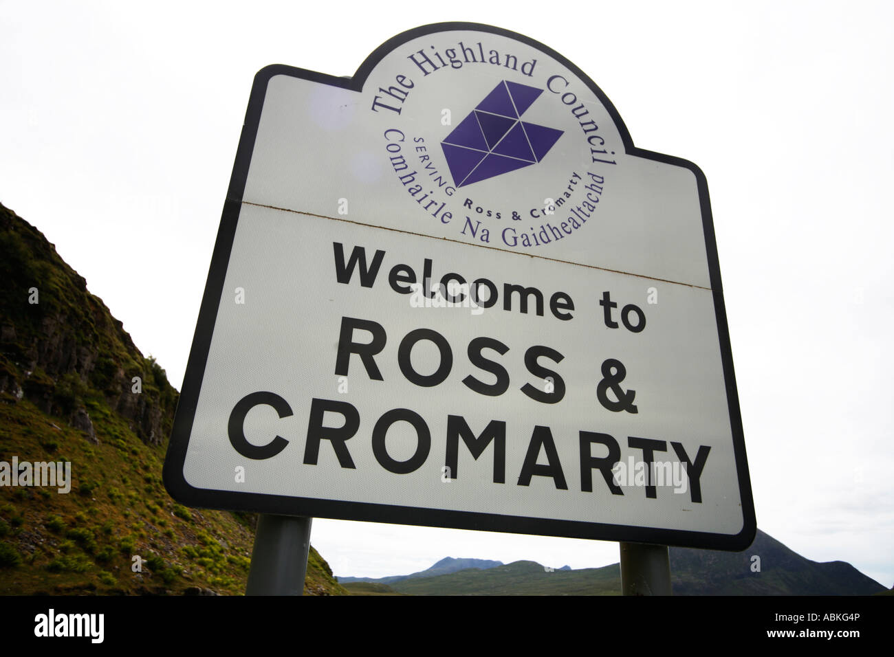Bienvenido a Ross y Cromarty señales de carretera, Escocia Foto de stock