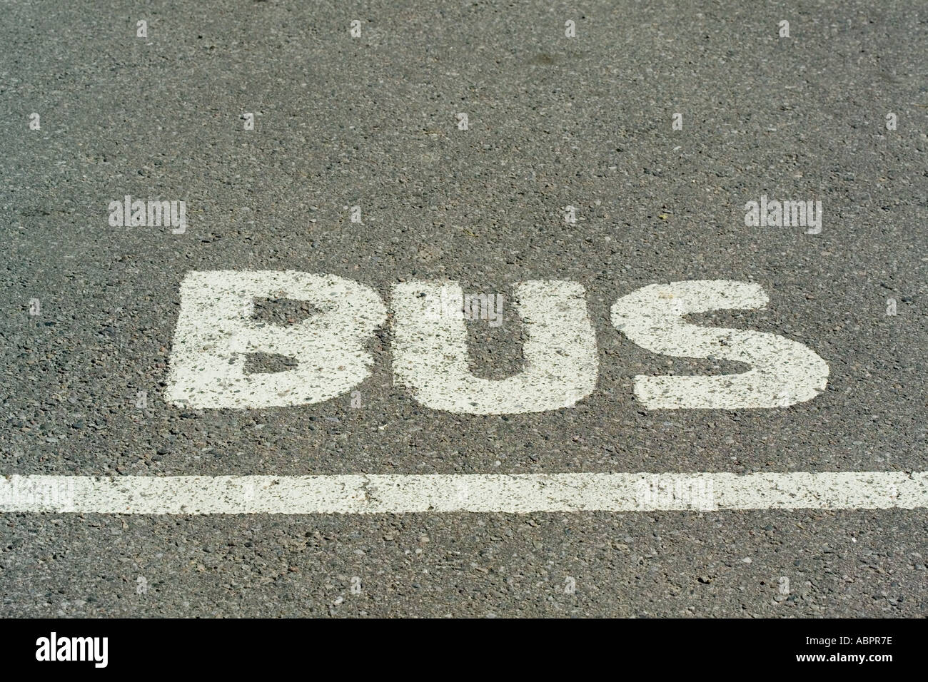 Palabra de bus en asfalto Fotografía de stock - Alamy