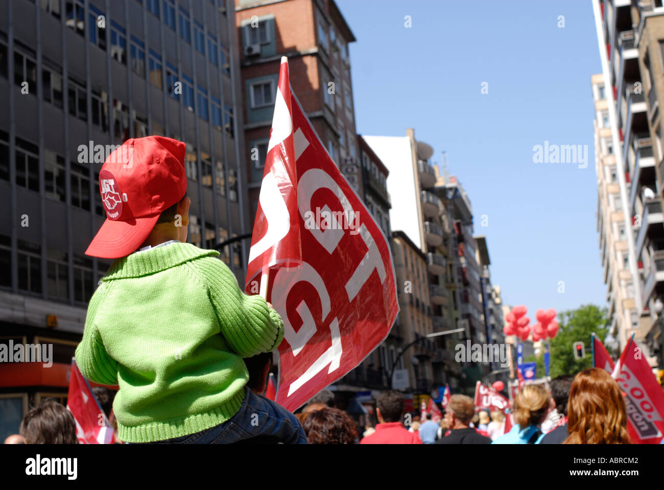 Las celebraciones del Primero de Mayo en Zaragoza, España Foto de stock