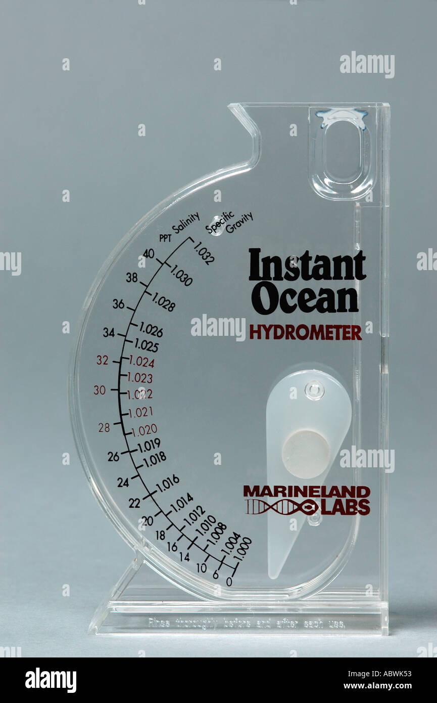 Hidrómetro mide la salinidad de acuarios marinos Foto de stock