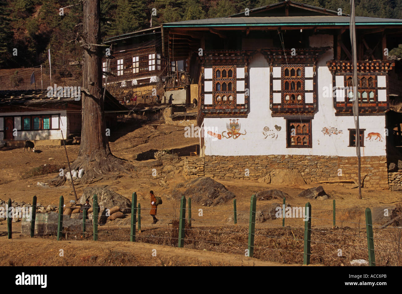 Casa con símbolo de la fertilidad, Bhután Foto de stock