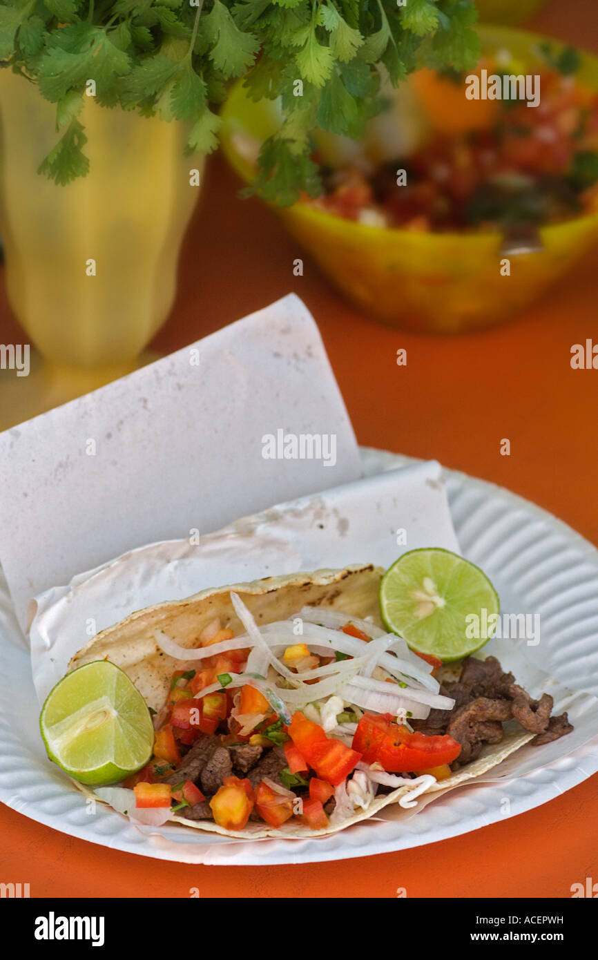 Un taco de carne asada placa en Ensenada, Baja California, México