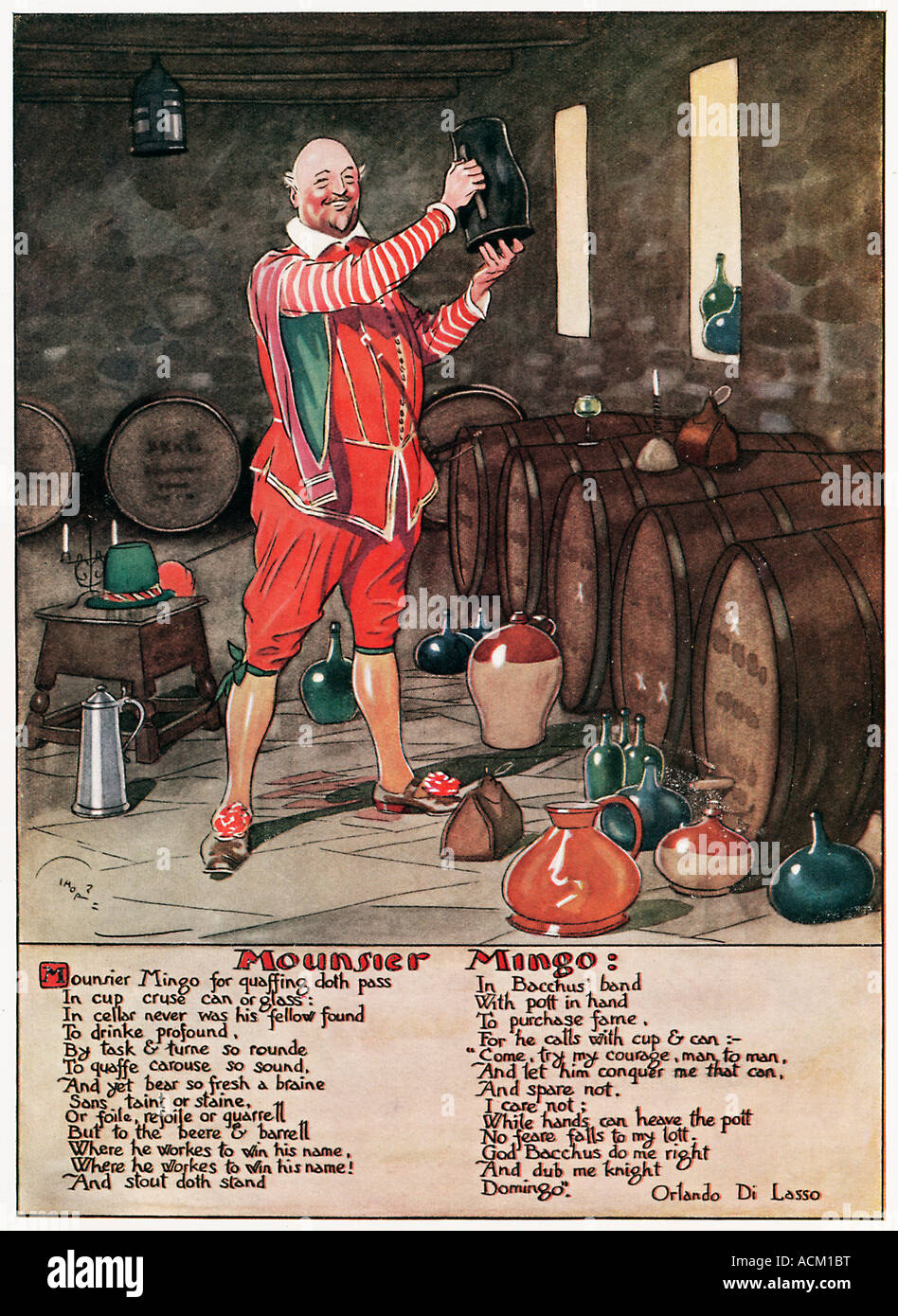 Monsieur Mingo poema por Orlando di Lasso acerca de un legendario boozer mientras manos puede enarbolar el pott feare no corresponde a mi lott Foto de stock