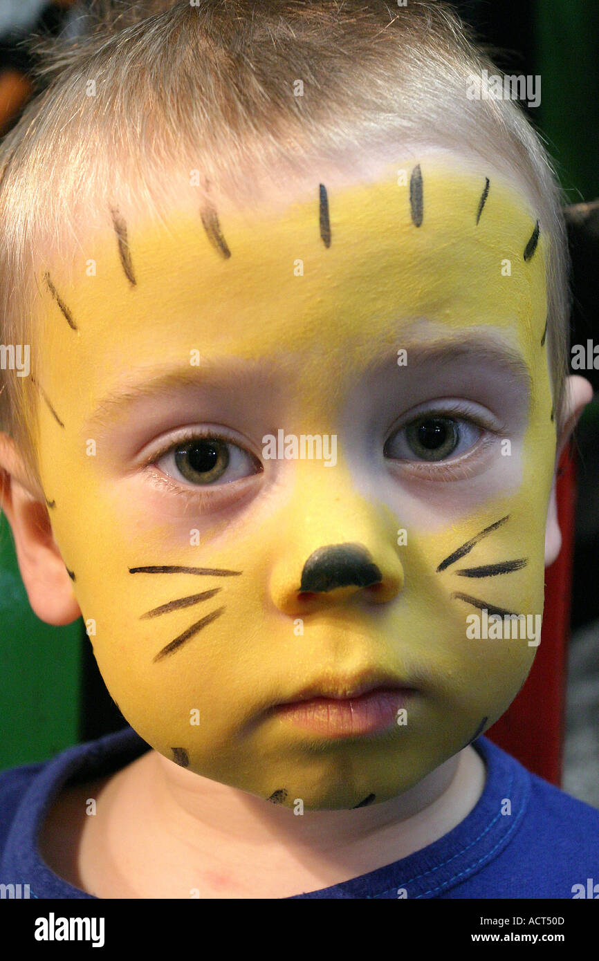 Joven niño con cara pintada en la fiesta de cumpleaños Fotografía de stock  - Alamy