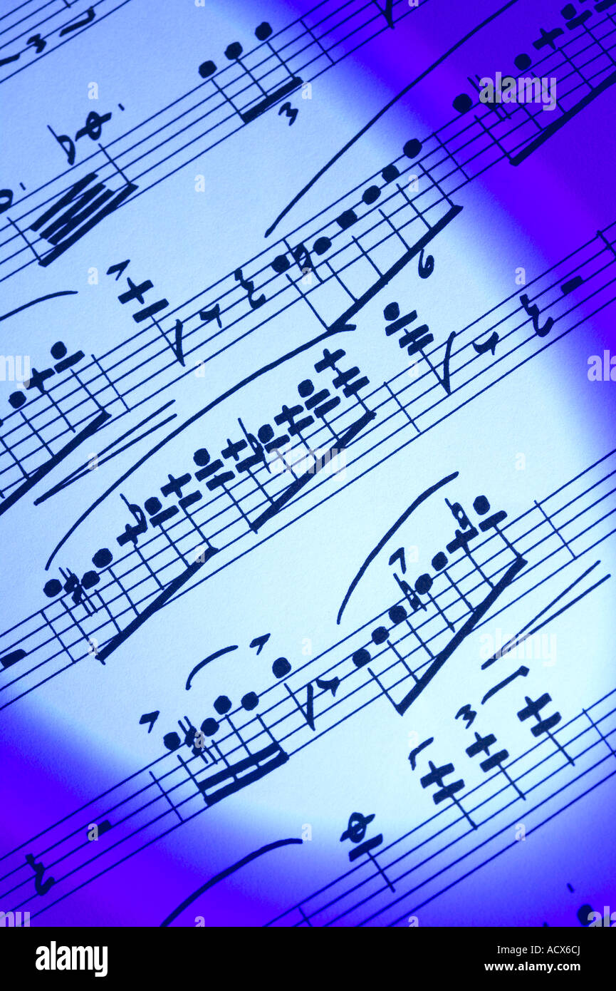 Hoja manuscrita de la notación de las notas musicales de música cerrar Foto de stock